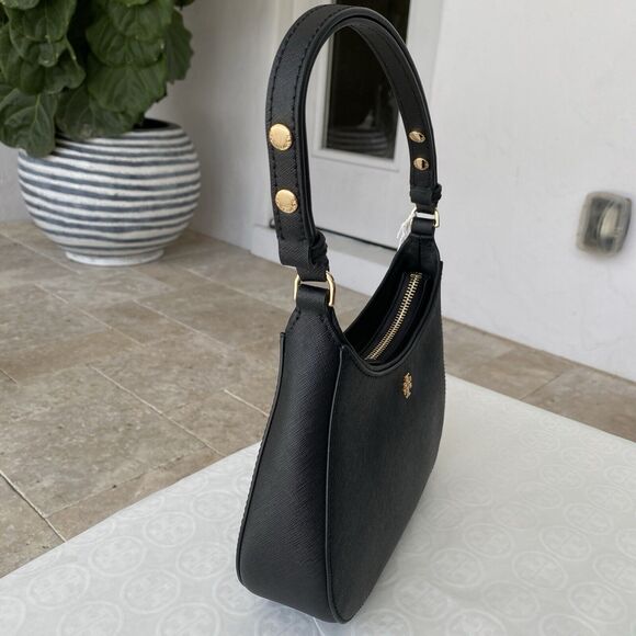 Tory Burch Emerson Saffiano Leather Shoulder Bag in Black 150258 NWT - Picture 2 of 16